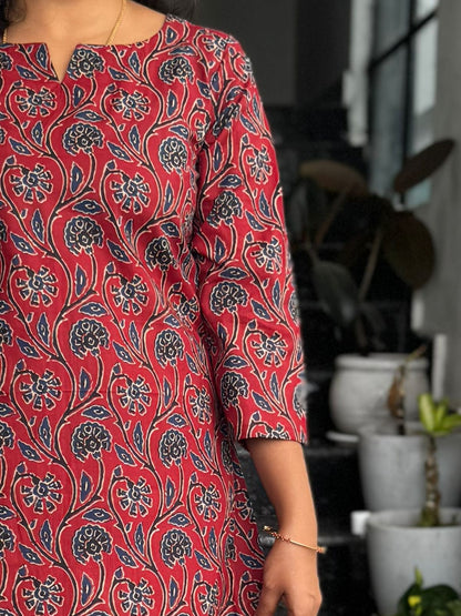 Maroon Ajrak Cotton Co-Ord Set for Women