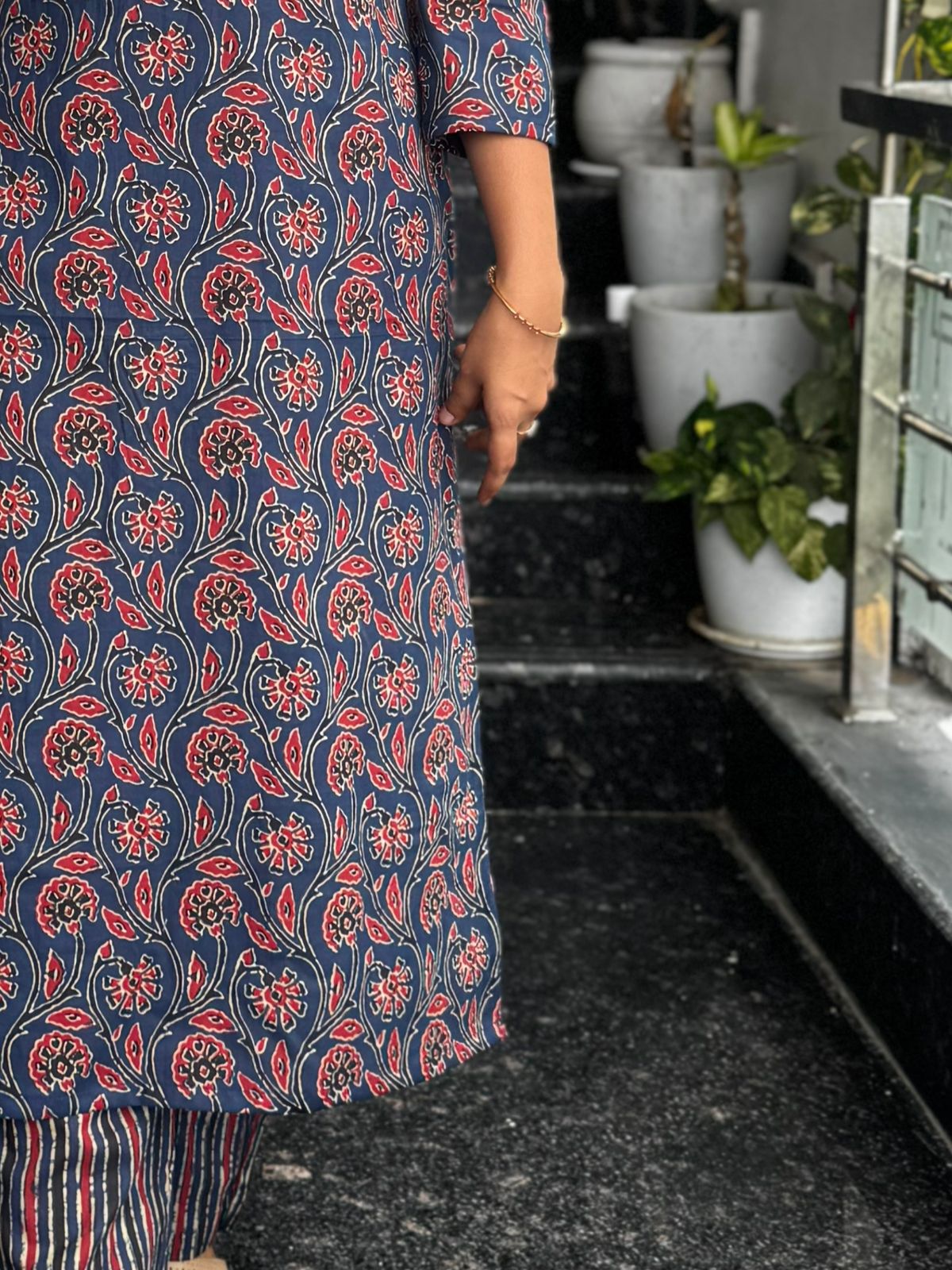 Navy Blue Ajrak Cotton Co-Ord Set for Women