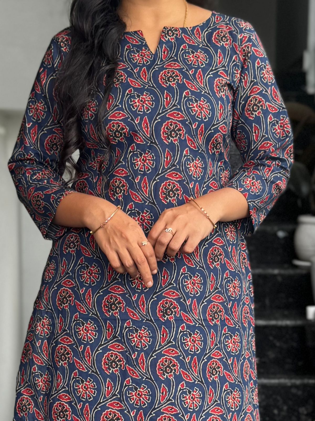Navy Blue Ajrak Cotton Co-Ord Set for Women