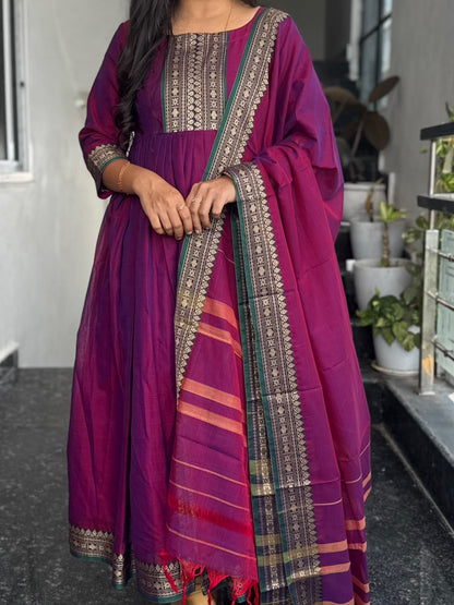 Magenta Narayanpet Anarkali 2-Piece Set
