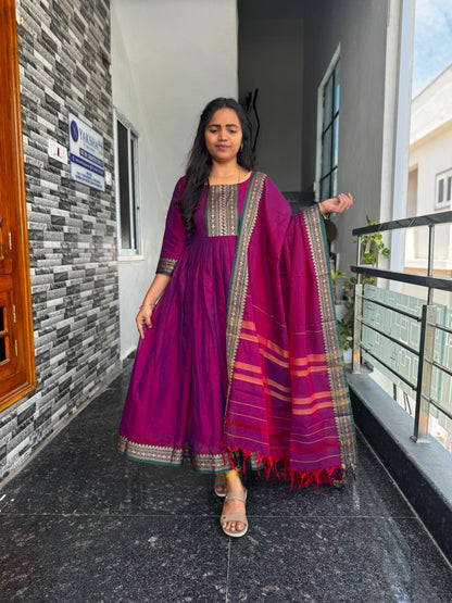 Magenta Narayanpet Anarkali 2-Piece Set