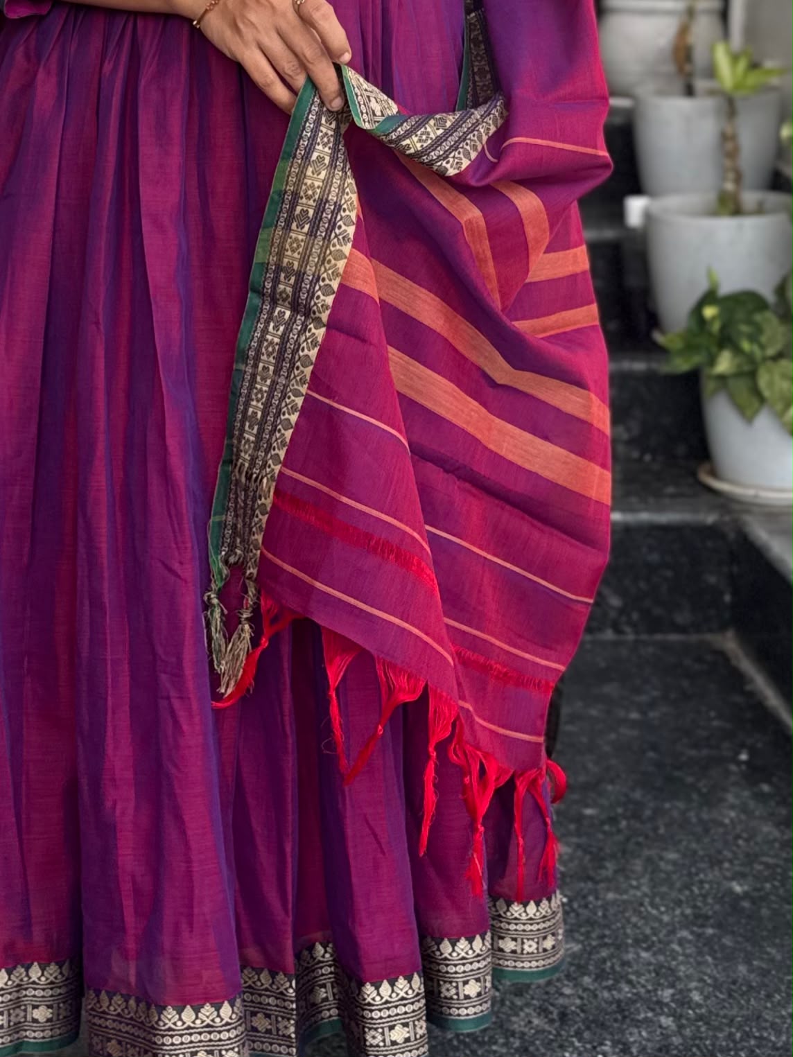 Magenta Narayanpet Anarkali 2-Piece Set