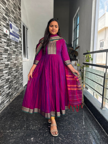 Magenta Narayanpet Anarkali 2-Piece Set