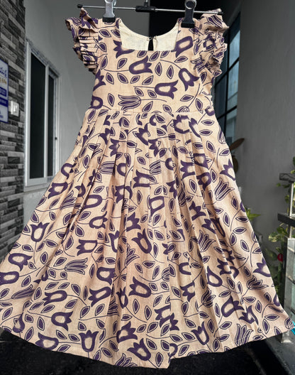 Beige with Purple Kalamkari Cotton Kids Wear
