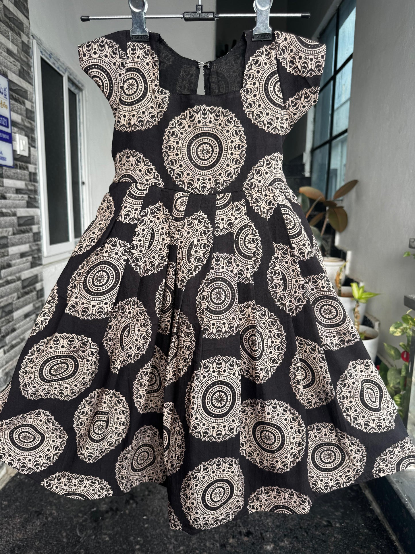Black & Cream Mandala Print Kalamkari Cotton Kids Wear