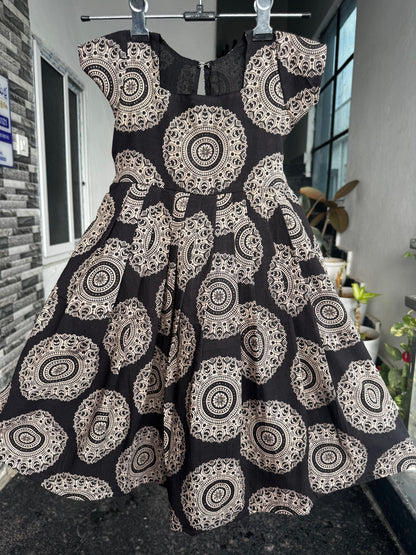 Black & Cream Mandala Print Kalamkari Cotton Kids Wear