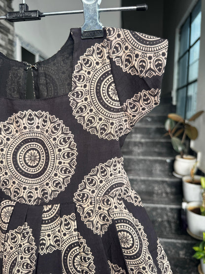Black & Cream Mandala Print Kalamkari Cotton Kids Wear