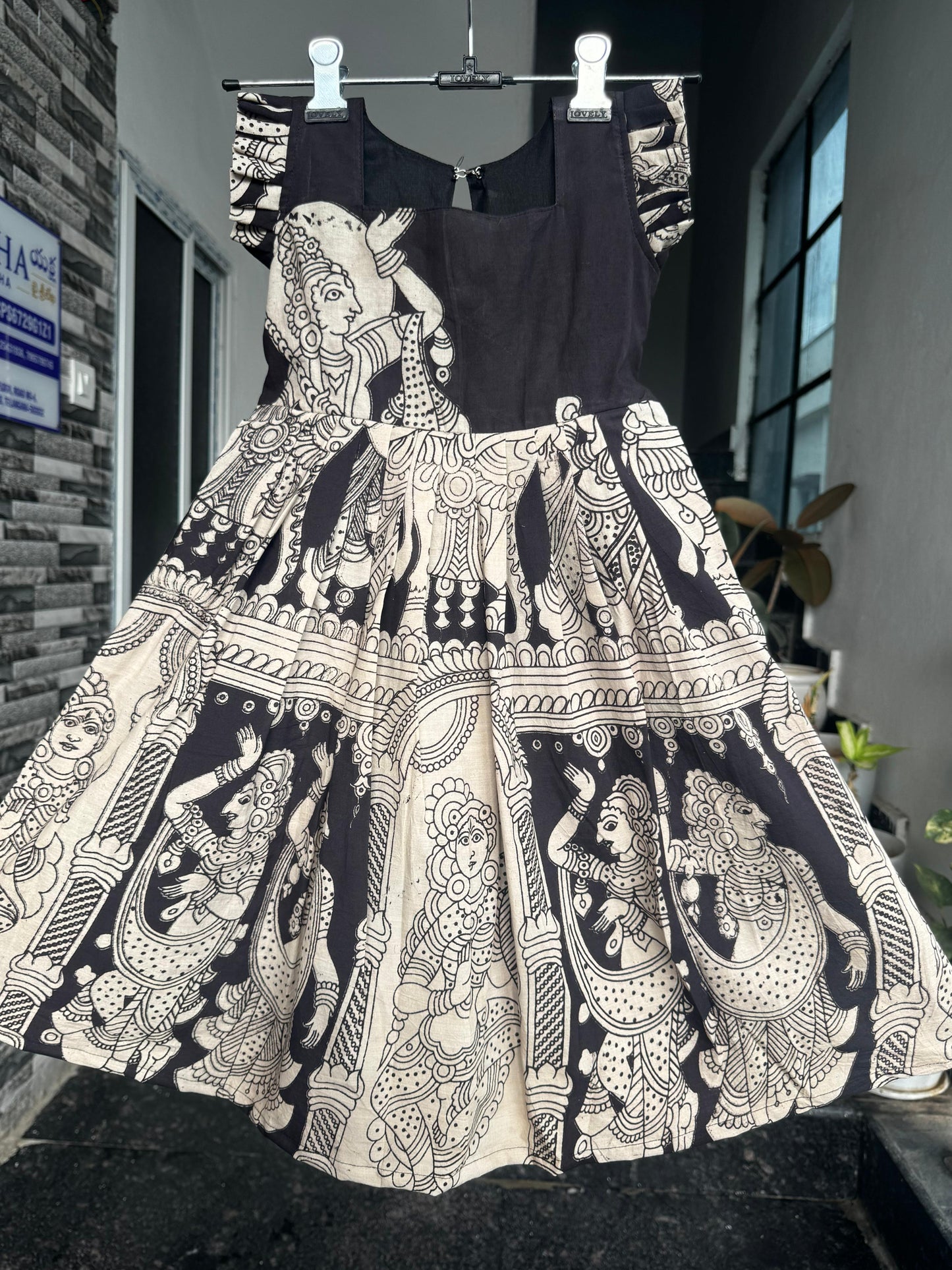 Black & Cream Kalamkari Cotton Kids Wear