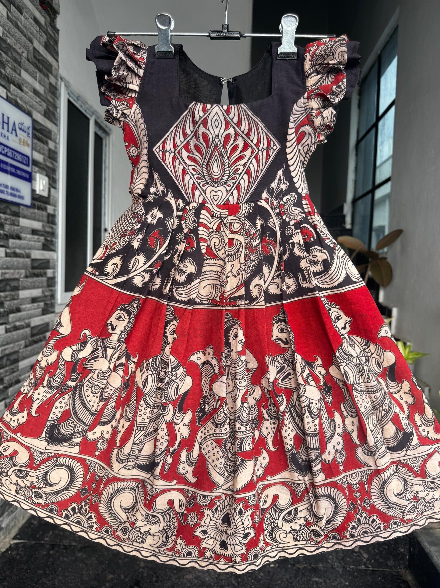 Red & Black Kalamkari Cotton Kids wear