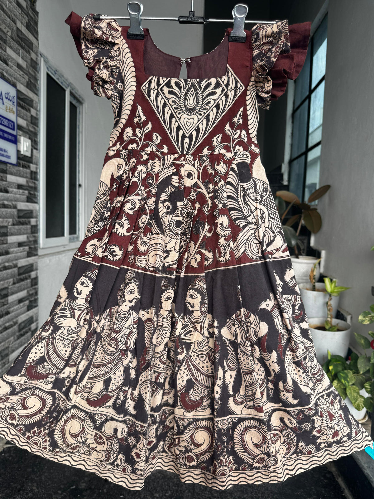 Maroon & Black Kalamkari Cotton Kids Wear