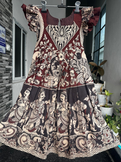 Maroon & Black Kalamkari Cotton Kids Wear