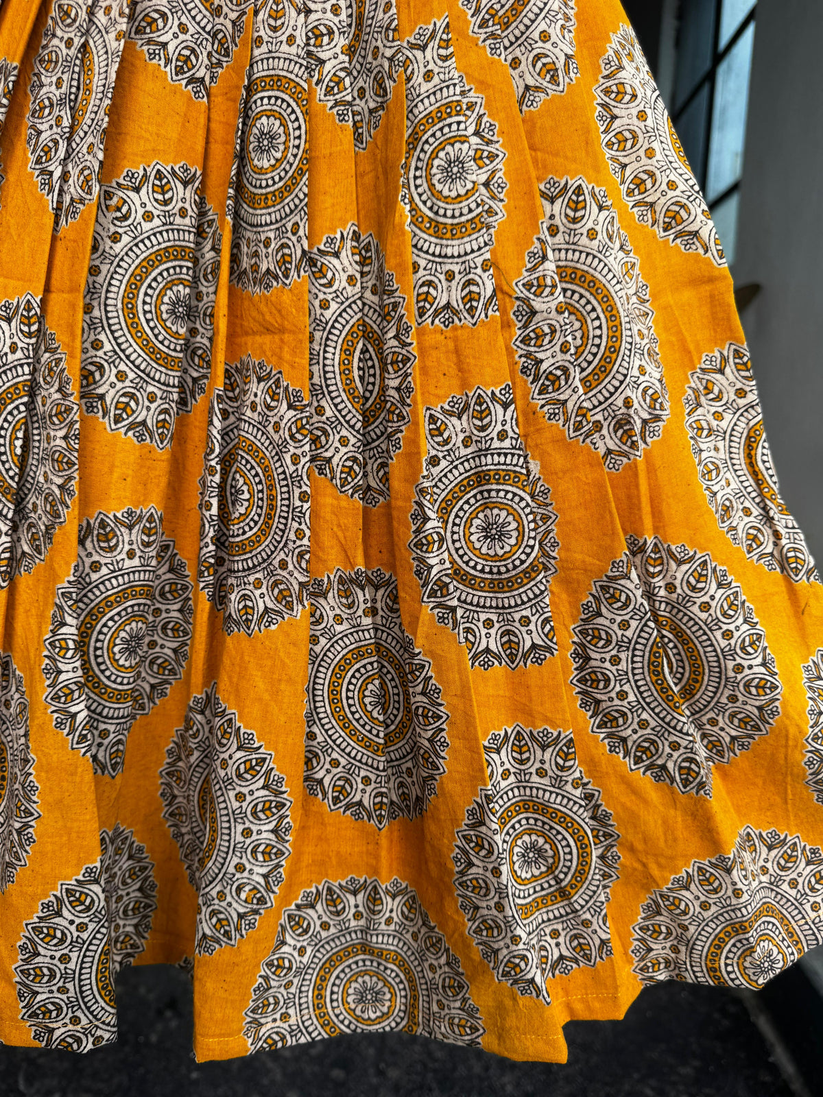 Mustard Yellow &amp; Cream Kalamkari Cotton Kids Wear