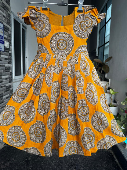 Mustard Yellow &amp; Cream Kalamkari Cotton Kids Wear
