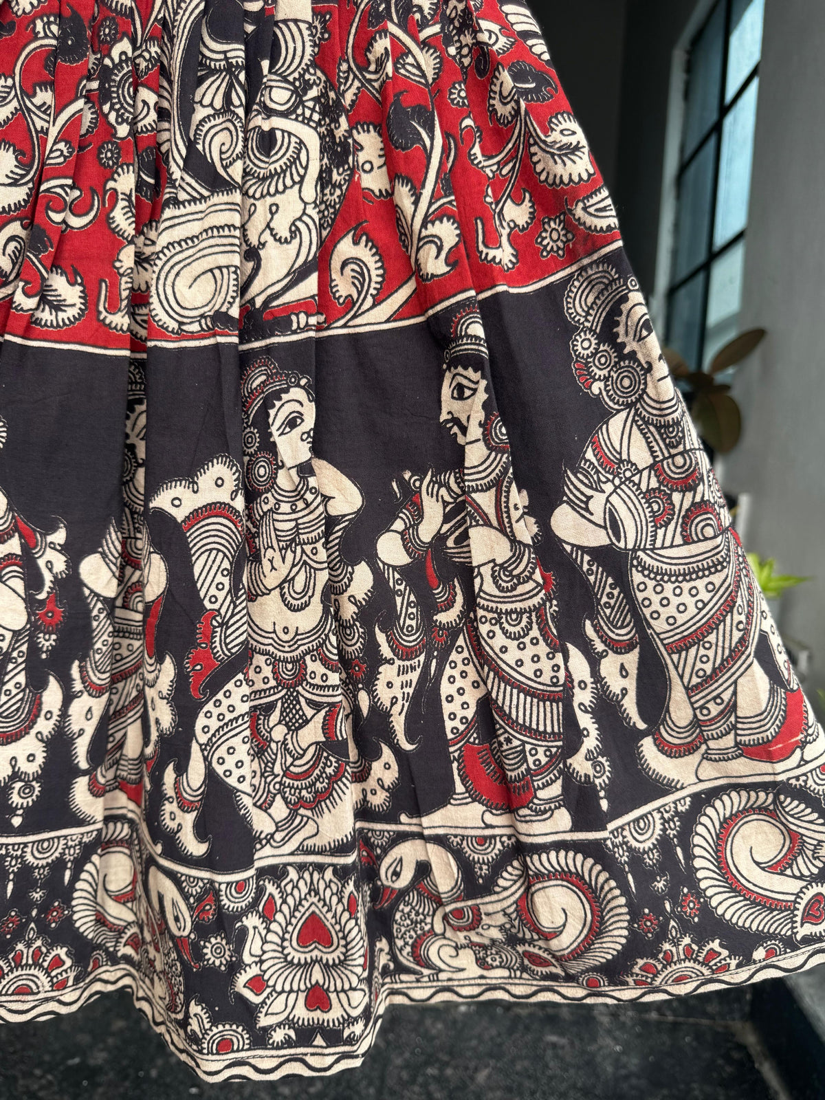 Red with Peacock Kalamkari Cotton Kids Wear –