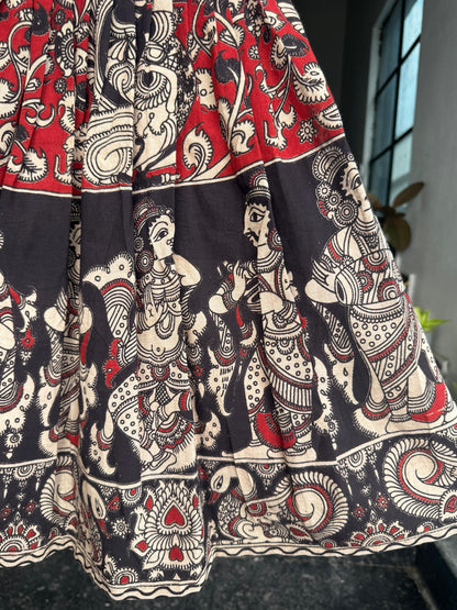 Red with Peacock Kalamkari Cotton Kids Wear –
