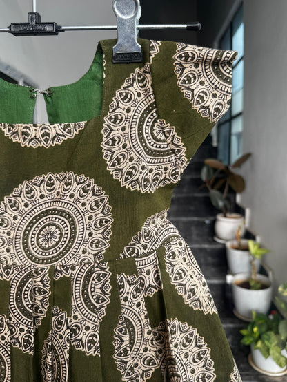 Olive Green Kalamkari Cotton Kids Wear