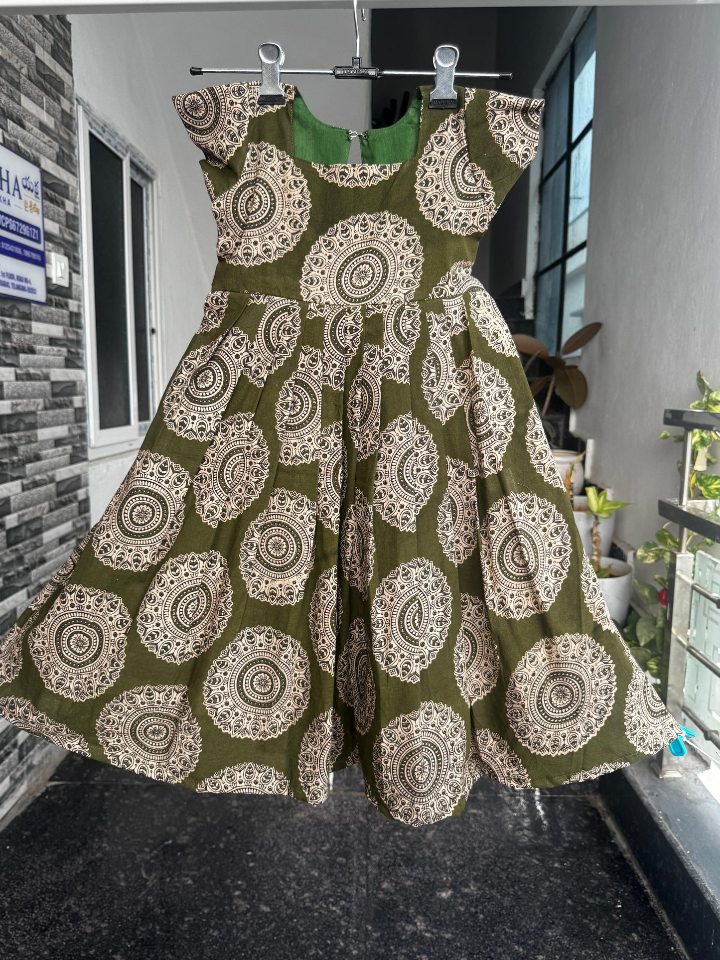 Olive Green Kalamkari Cotton Kids Wear