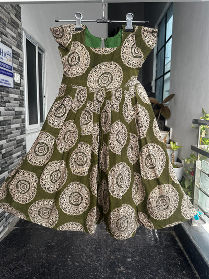 Olive Green Kalamkari Cotton Kids Wear