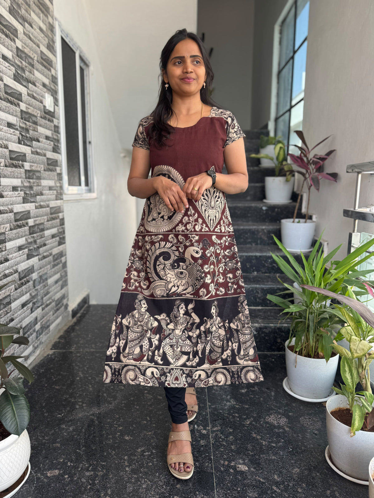 Maroon & Beige Kalamkari Cotton Kurti – Traditional Kalamkari Print