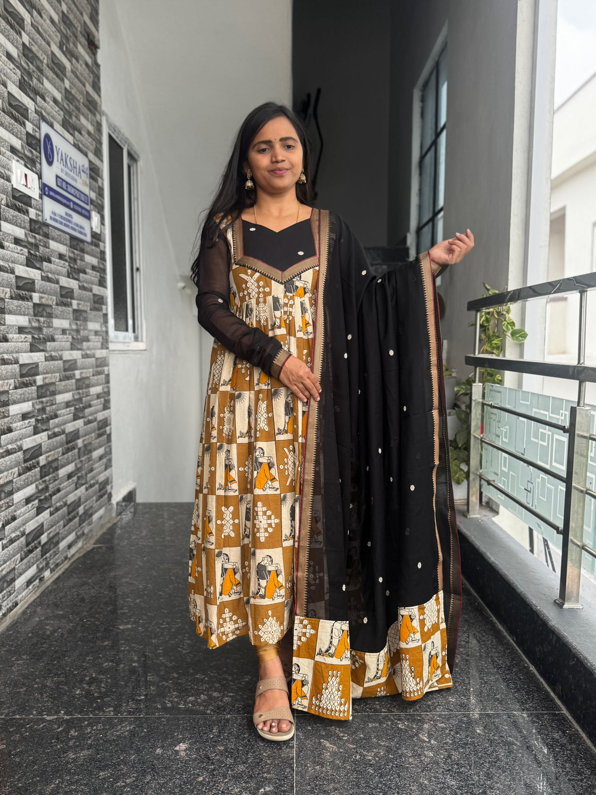 Black & Mustard Kalamkari Anarkali 2-Piece Set