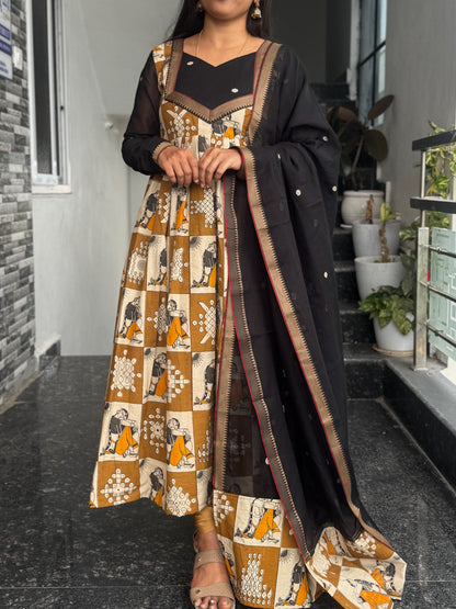 Black & Mustard Kalamkari Anarkali 2-Piece Set