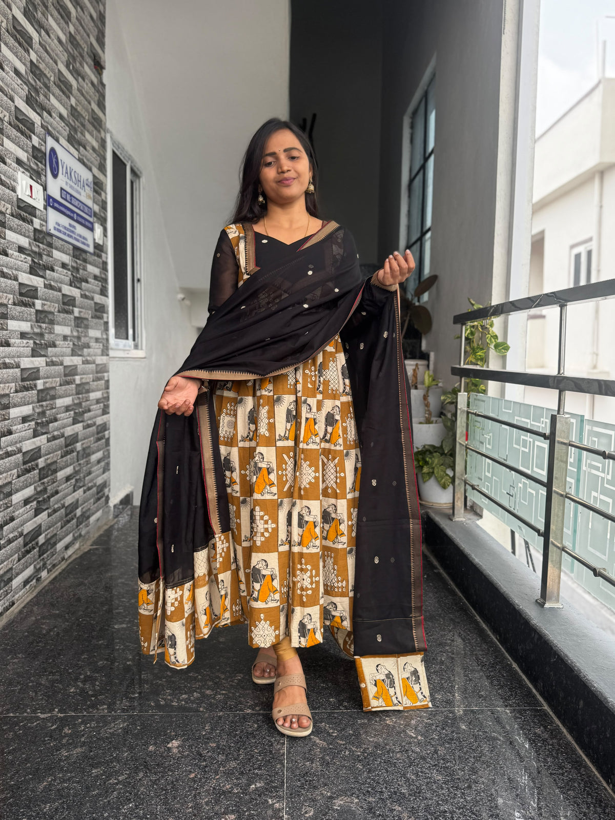 Black & Mustard Kalamkari Anarkali 2-Piece Set