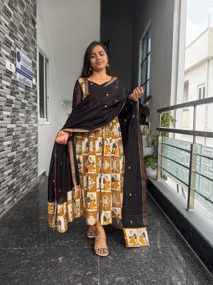 Black & Mustard Kalamkari Anarkali 2-Piece Set