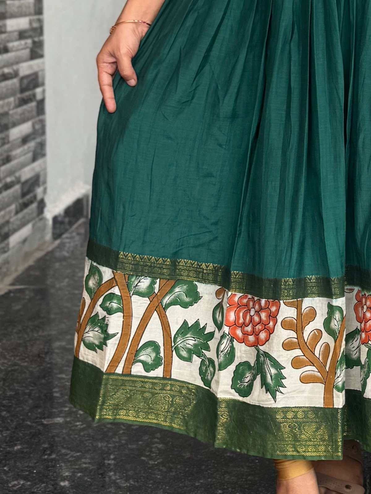 Dark Green Nellore Silk Nizam Border Anarkali 2-Piece Set