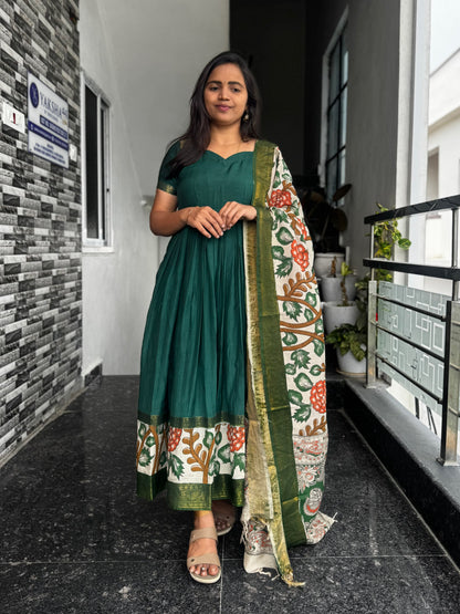 Dark Green Nellore Silk Nizam Border Anarkali 2-Piece Set