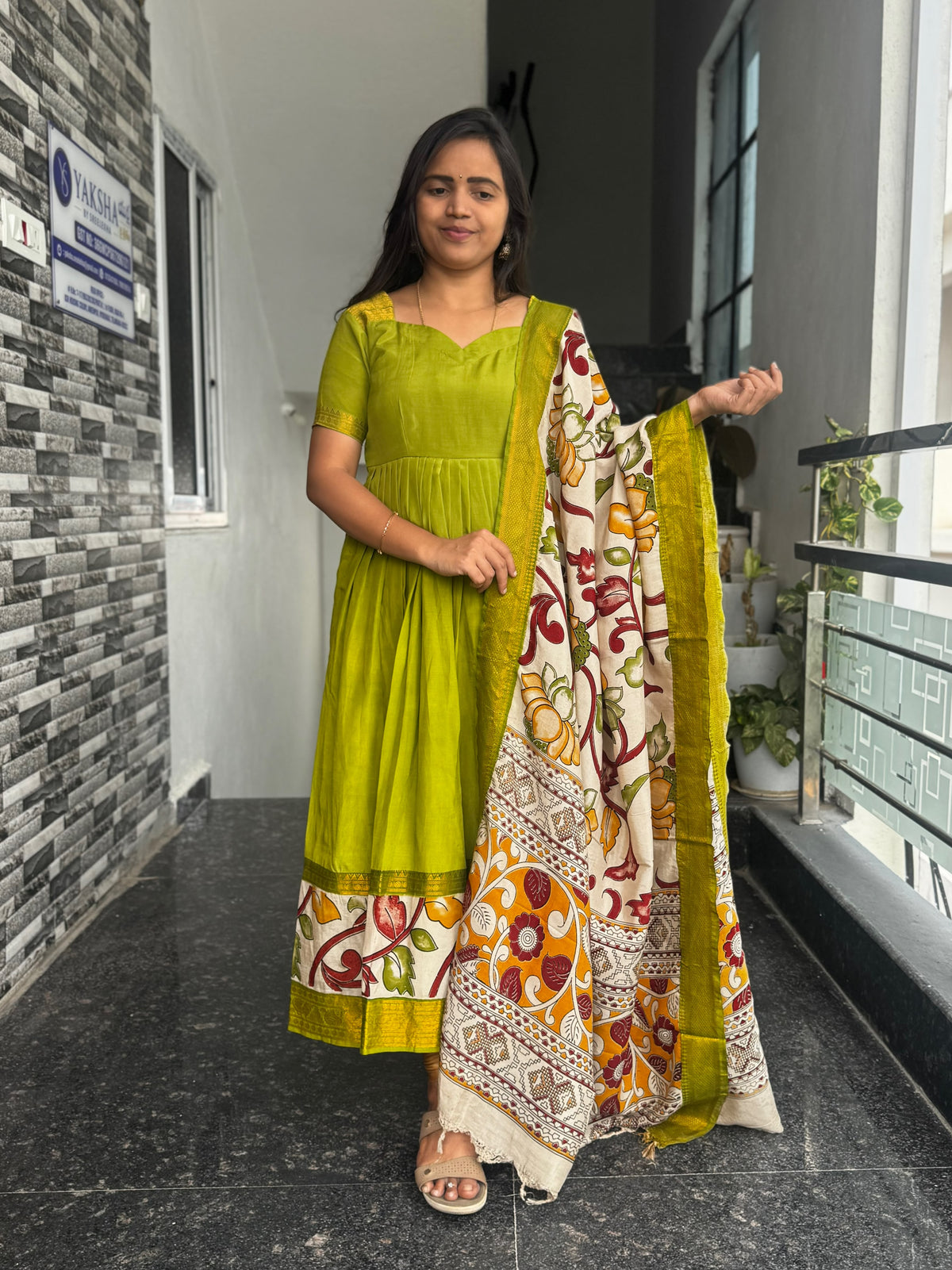 Olive Green Nellore Silk Nizam Border Anarkali 2-Piece Set