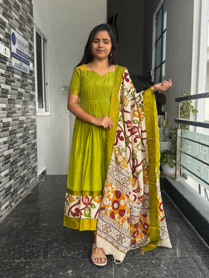 Olive Green Nellore Silk Nizam Border Anarkali 2-Piece Set