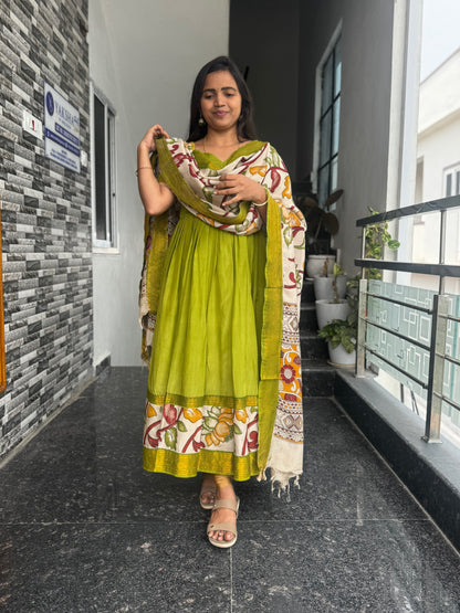 Olive Green Nellore Silk Nizam Border Anarkali 2-Piece Set