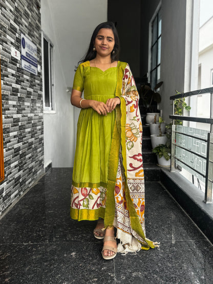 Olive Green Nellore Silk Nizam Border Anarkali 2-Piece Set