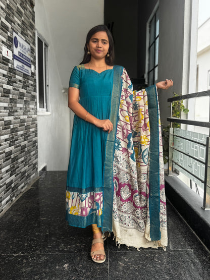 Teal Blue Nellore Silk Nizam Border Anarkali 2-Piece Set