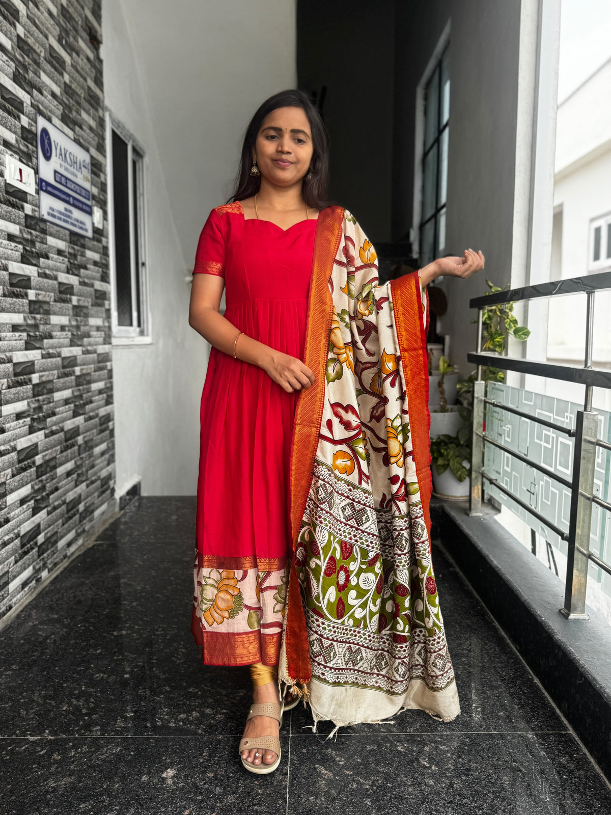 Red Nellore Silk Nizam Border Anarkali 2-Piece Set