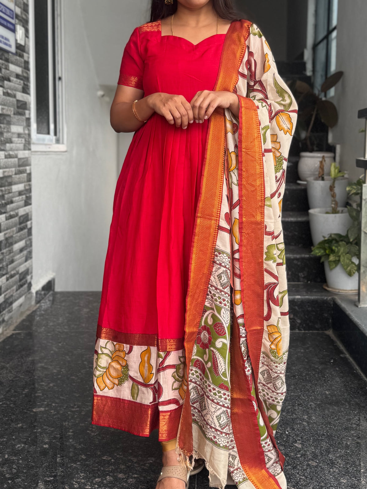 Red Nellore Silk Nizam Border Anarkali 2-Piece Set