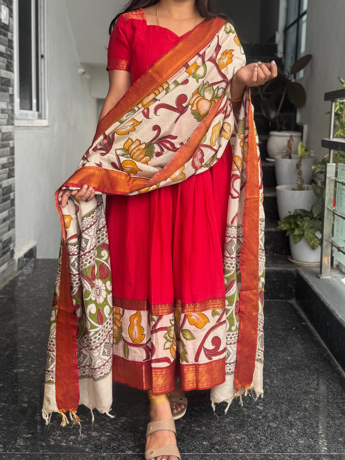 Red Nellore Silk Nizam Border Anarkali 2-Piece Set