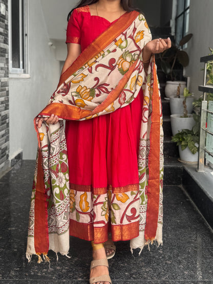 Red Nellore Silk Nizam Border Anarkali 2-Piece Set