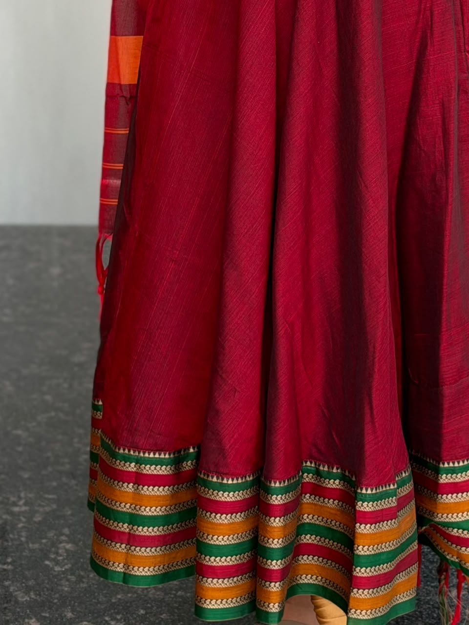 Maroon Narayanpet Anarkali 2-Piece Set – Traditional Striped Dupatta