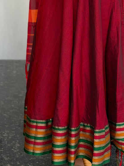 Maroon Narayanpet Anarkali 2-Piece Set – Traditional Striped Dupatta