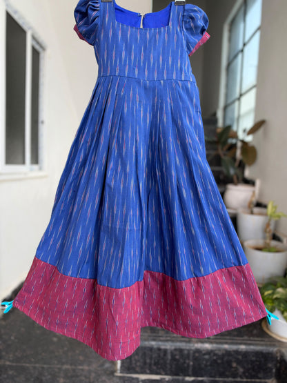 Blue Ikkat Kids Wear – Traditional Woven Stripes &amp; Flared Design