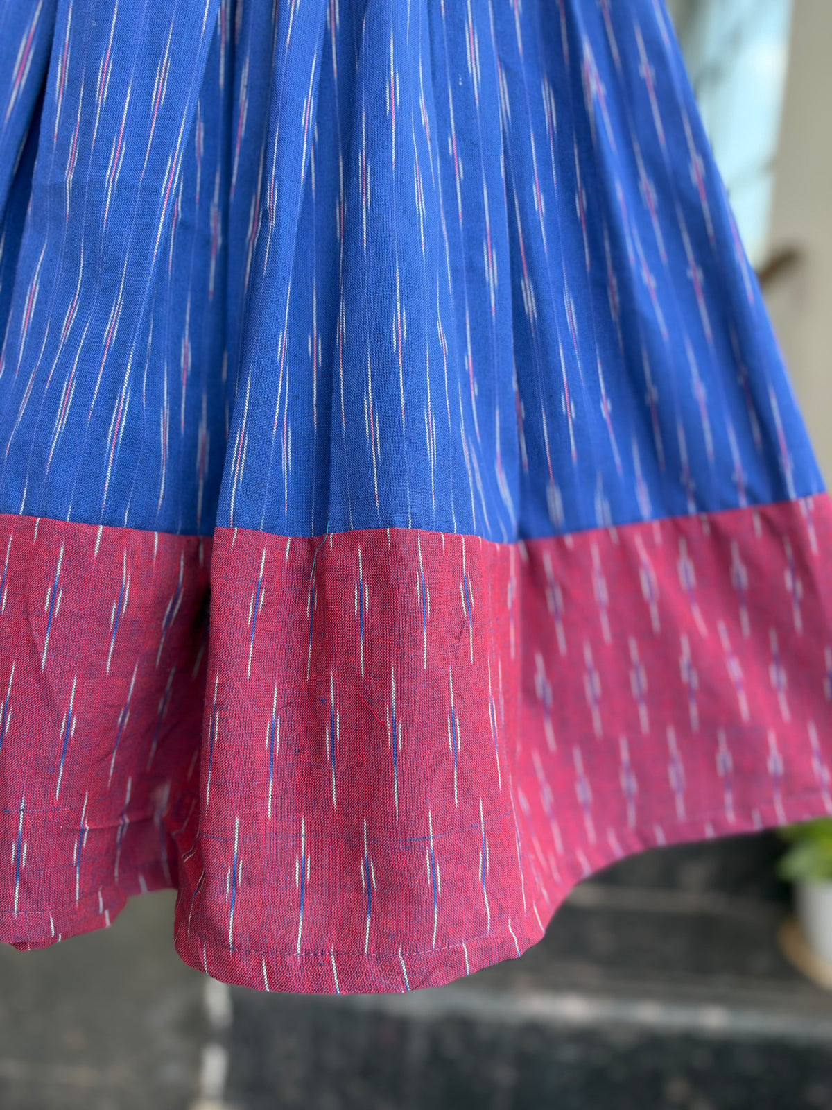 Blue Ikkat Kids Wear – Traditional Woven Stripes &amp; Flared Design