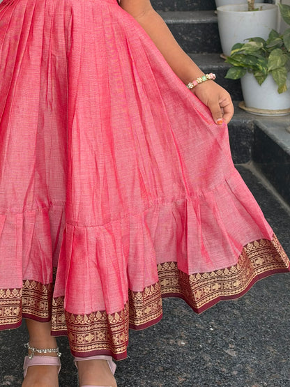 Pink Narayanpet Kids Wear with Separate Waistcoat