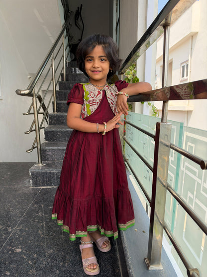 Maroon Narayanpet Kids Wear with Separate Waistcoat