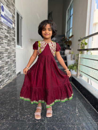 Maroon Narayanpet Kids Wear with Separate Waistcoat