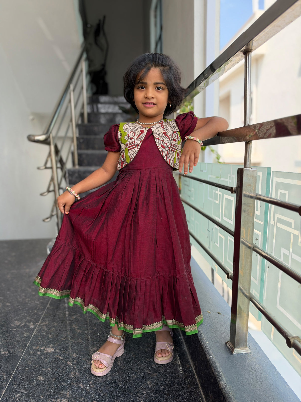 Maroon Narayanpet Kids Wear with Separate Waistcoat