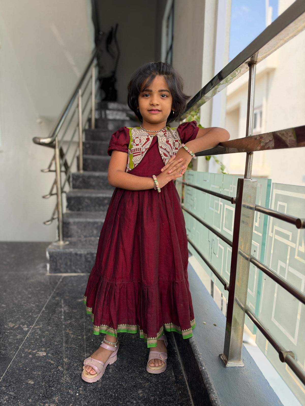 Maroon Narayanpet Kids Wear with Separate Waistcoat