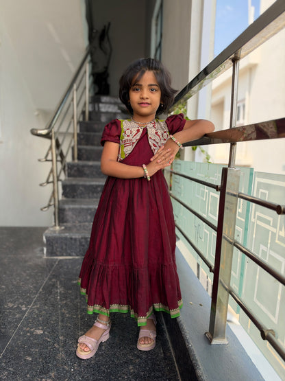 Maroon Narayanpet Kids Wear with Separate Waistcoat