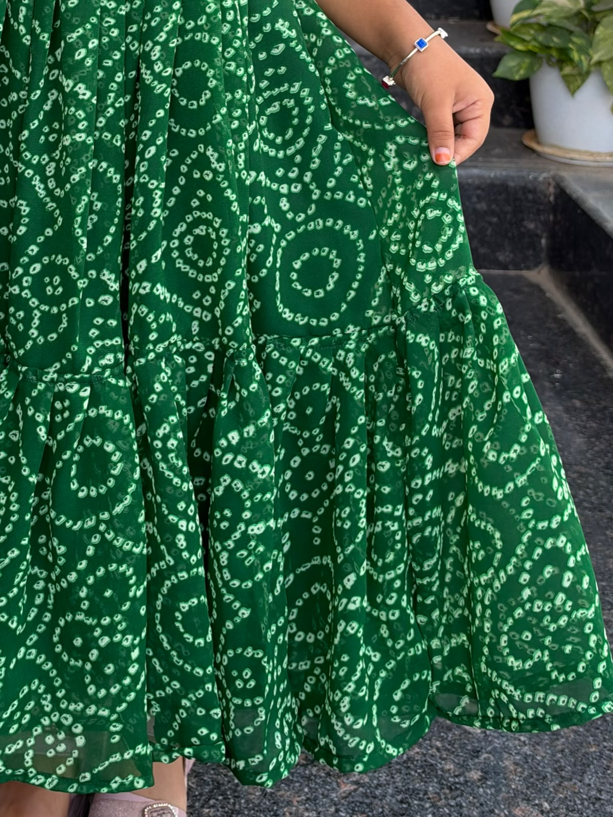 Green Bandini Kids Wear – Traditional Tie-Dye Print &amp; Flared Design
