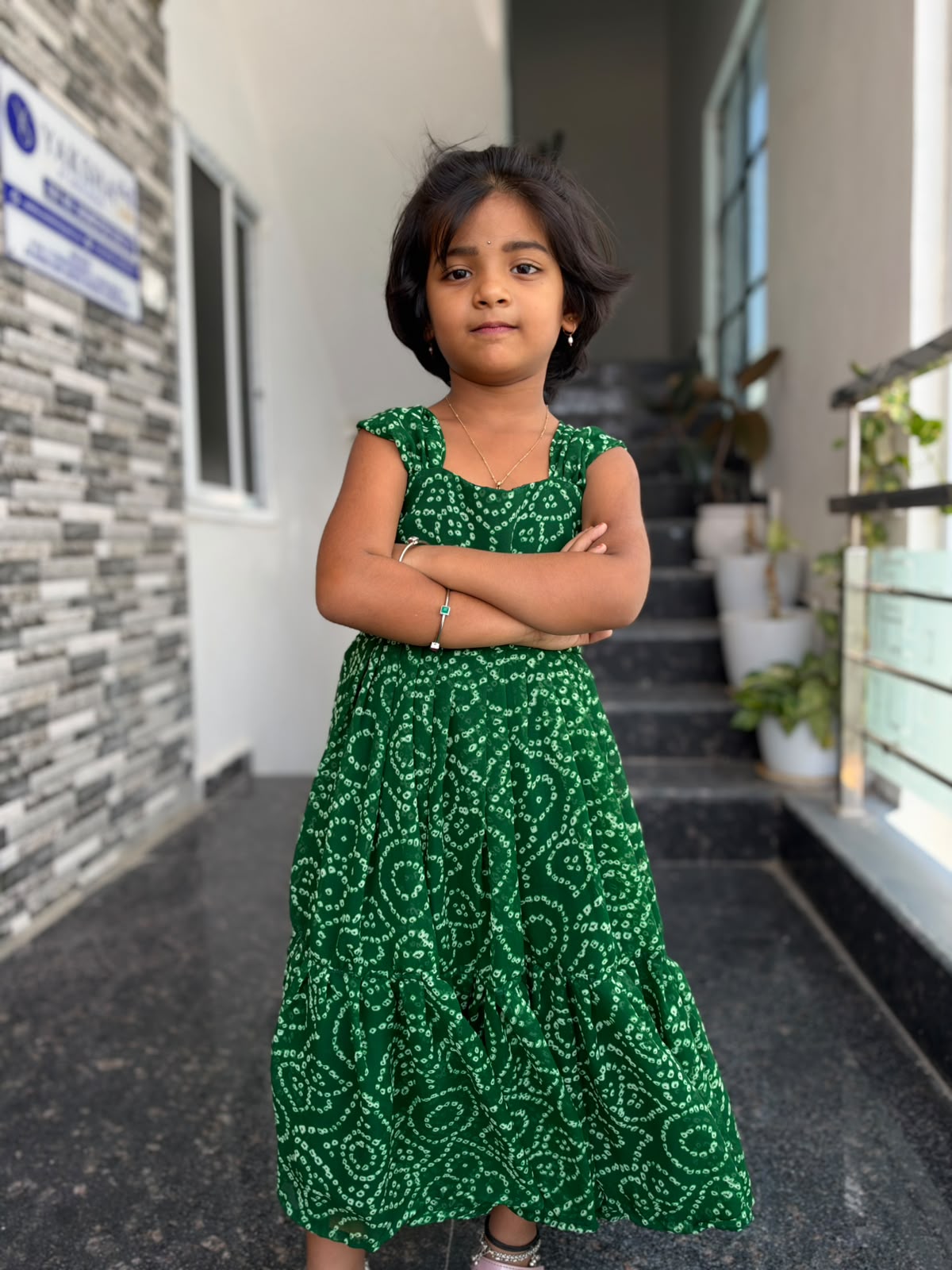 Green Bandini Kids Wear – Traditional Tie-Dye Print &amp; Flared Design